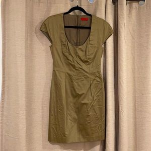 Hugo Boss Olive Green Scoop Neck Cap Sleeve Dress